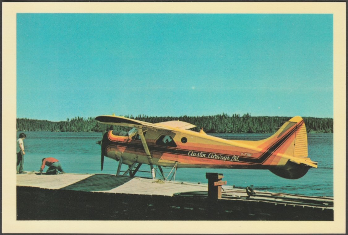 Printed colour postcard showing a view of the De Havilland Canada DHC-2 Beaver in Austin Airways livery at Nakina, Ontario in July 1976.
Published by Airline Publications & Sales Ltd, Hounslow, World Airline Fleets Monthly Series, No 20/8D.
Postally unused.
Very good condition, with minimal corner bumps. Printed colour postcard showing a view of the De Havilland Canada DHC-2 Beaver in Austin Airways livery at Nakina, Ontario in July 1976.
Published by Airline Publications & Sales Ltd, Hounslow, World Airline Fleets Monthly Series, No 20/8D.
Postally unused.
Very good condition, with minimal corner bumps.