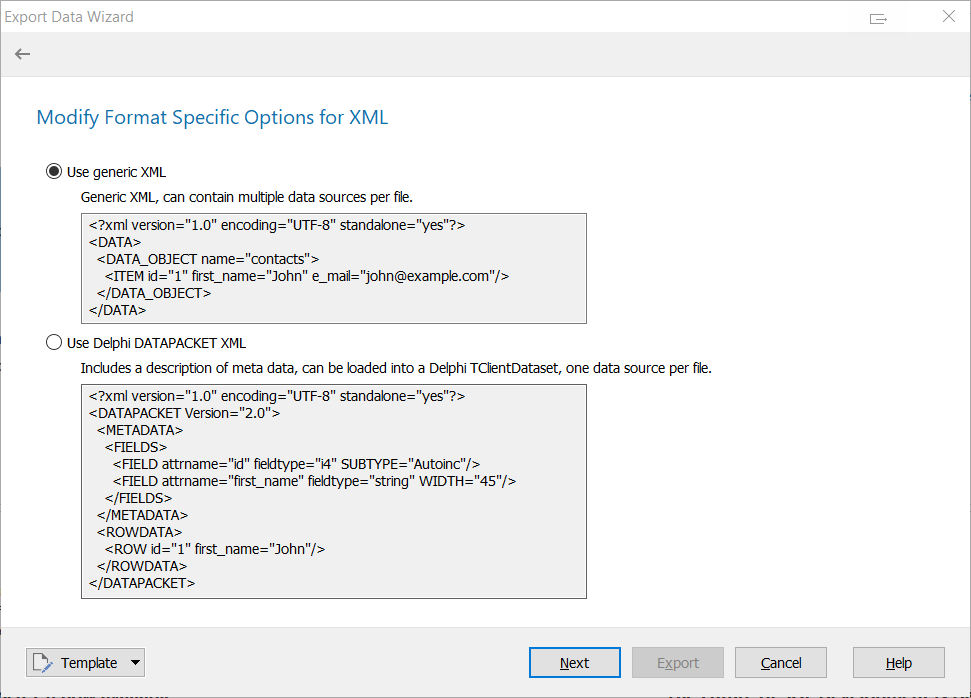 Improved XML export in Database Workbench