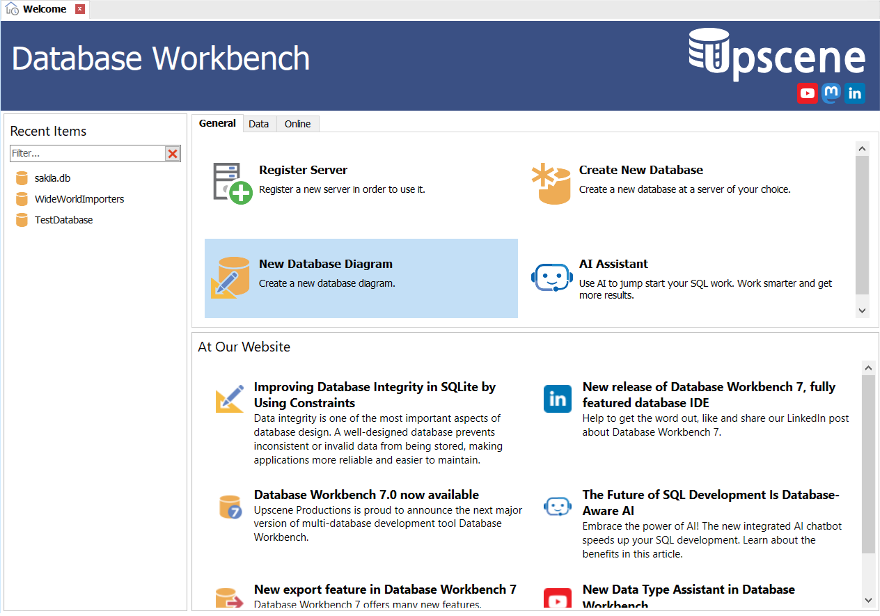 Improved Welcome Window in Database Workbench